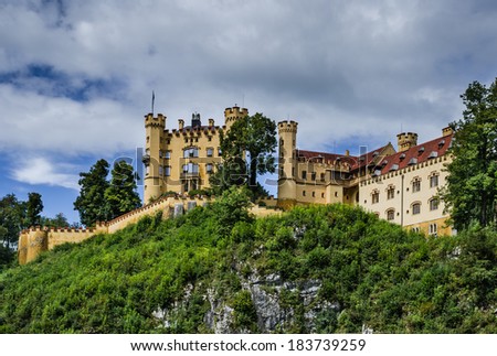 Bavaria, Germany. Schloss Hohenschwangau Castle, 19th-century palace in southern Germany, built on the remains of the fortress Schuangau.