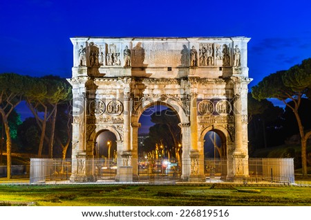 Rome, Italy. Arch of Constantine, commemorate emperor victory over Maxentius in 312AD, Roman Empire civil war
