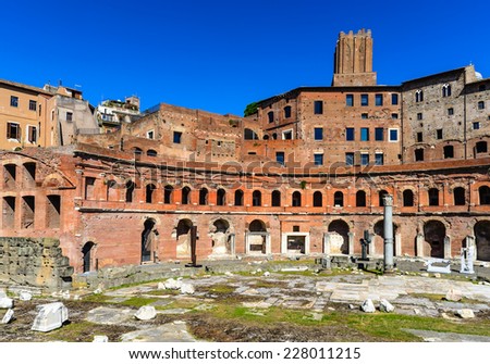 Rome, Italy. Ruins of Trajan Markets, built in 2nd century AD by Apollodorus of Damascus in Ancient Rome