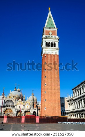 Venice, Italy. Image with Campanile di San Marco (St Mark Bell Tower) located in Piazza San Marco