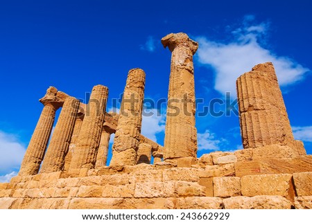 Sicily. Temple of Hercules, greek Doric style temple in the ancient city of Akragas, located in the Valle dei Templi in Agrigento. Italy