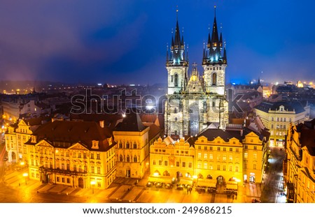 Prague, Czech Republic. Stare Mesto medieval square and Church of Our Lady of Tyn, with gothic, Bohemia landmark.