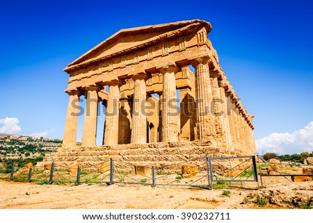 Agrigento, Sicily, Italy. Ercole Ancient Greek temple in the Valley of the Temples, Sicilian island.
