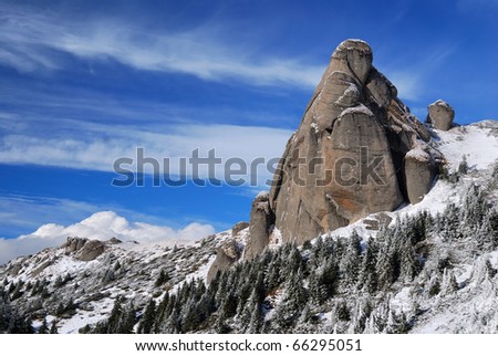 Isolate rock in Carpathian Mountains, winter season time