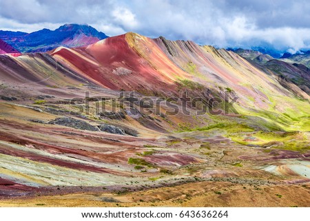 Vinicunca, Peru - Rainbow Mountain (5200 m) in Andes, Cordillera de los Andes, Cusco region in South America.