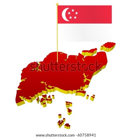 Singapore National Flag Picture on Three Dimensional Image Map Of Singapore With The National Flag Stock