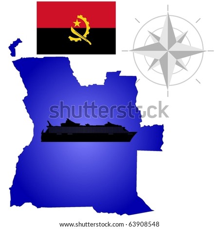 map of angola. stock vector : vector map of Angola with a silhouette of the ship and the flag