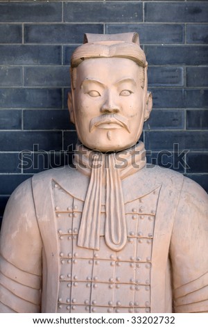 A replica of a terracotta warrior sculpture found in Xian, China.