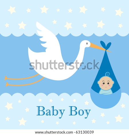 Baby Photo Cards on Stock Vector   Baby Boy Card   A Stork Delivering A Cute Baby Boy