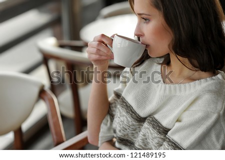 beautiful girl drinking tea, coffee