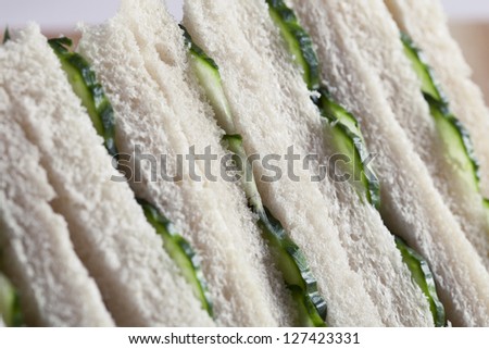 Close up of cucumber sandwiches served at afternoon tea