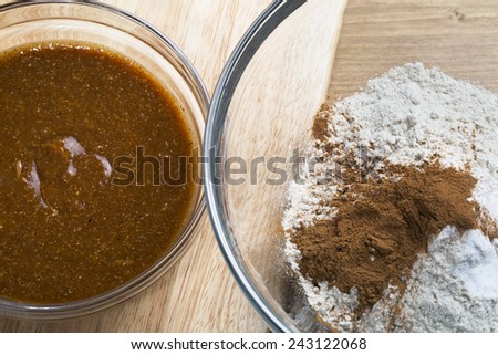 Almond butter and flour for baking cookies.