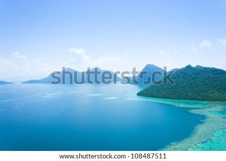 seascape and blue sky from top view