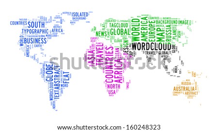 world map text cloud on isolated background