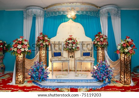 stock photo asian culture blue wedding stage