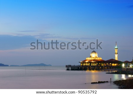 mosque at twilight time near sea