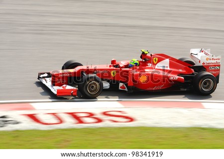 SEPANG, MALAYSIA - MARCH 23: Felipe Massa of Ferrari F1 team racing during Formula One Teams Test Days at Sepang circuit on March 23, 2012 in Sepang, Malaysia.