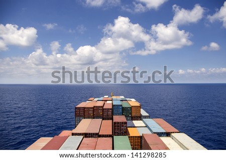 Container ship move on the ocean