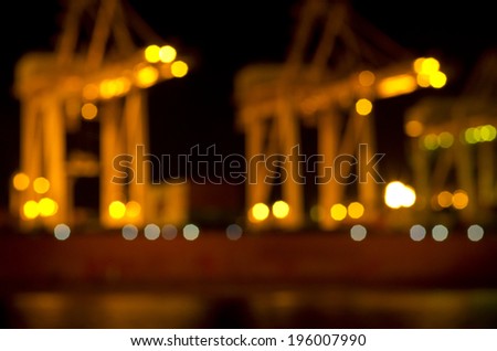 Container port background on dark, out of Focus Lights during the Night