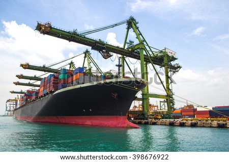 container ship berthing for import and export container box in port