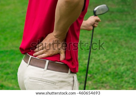 Golfer Back pain, muscle injury concept.