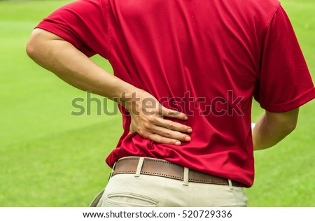 Golfer Back pain, muscle injury concept.