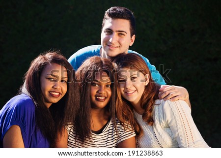 Young adult interracial group of friends  close up