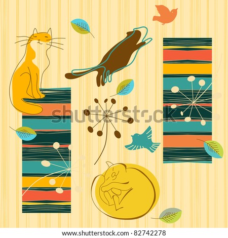 background with cats and birds