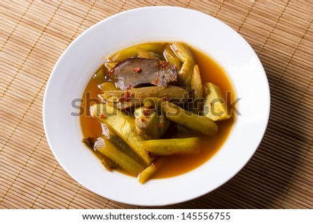 Boiled Yam Stems in Sour Sauce(Asam Rebus Batang Keladi) popular food in Malaysia