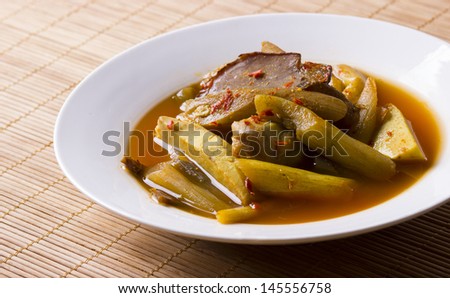 Boiled Yam Stems in Sour Sauce(Asam Rebus Batang Keladi) popular food in Malaysia