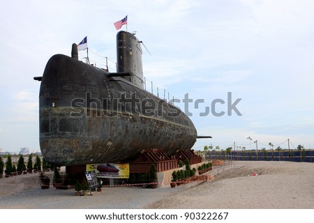 MELAKA, MALAYSIA -DECEMBER 3: A decommissioned Royal Malaysian Navy submarine Agusta 70 converted into museum submarine on December 3, 2011 in Melaka,Malaysia.The submarine was built in 1979