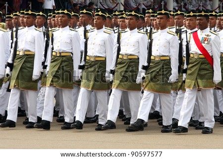 PORT DICKSON,MALAYSIA-JULY 30:Young Royal Malaysia Army getting march during Passing Out Parade Premier Training Series 1 / 2011 on July 30, 2011 in Port Dickson Malaysia.