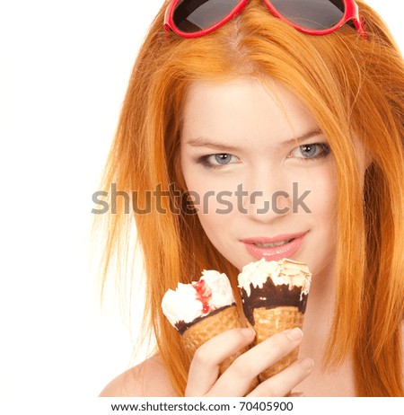 stock photo cute redhead and two ice cream
