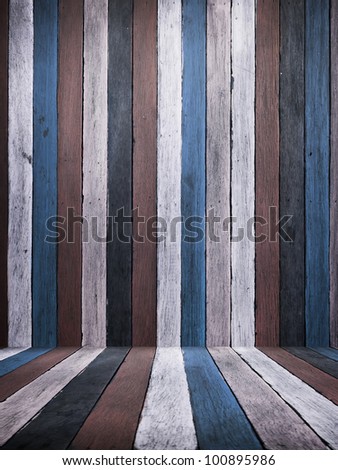 Blue Tone old wood wall and floor for web page background