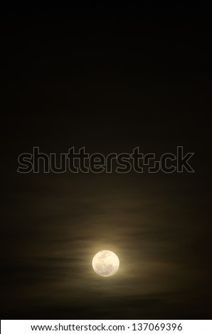 Bright Full Moon and Light Cloud in Black Sky at Night