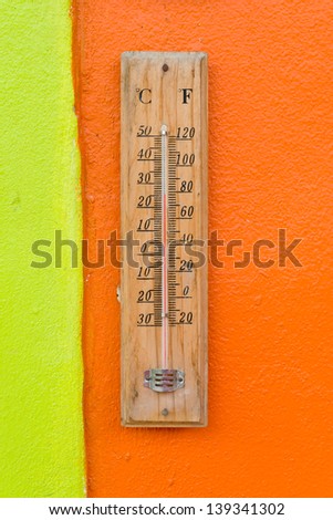 Thermometer Wood Plate stick on  Green and Yellow Color Wall