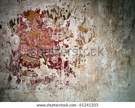 Thai traditional painting  Drawing on the church walls  Write to form giant \'re Worshiping Buddha