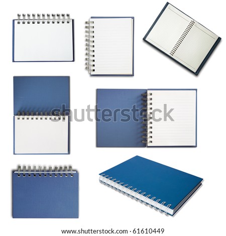 Blue cover notebook on white background