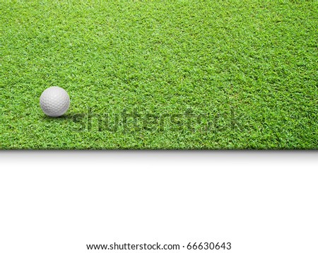 White Golf ball on Green Grass isolated for web page background