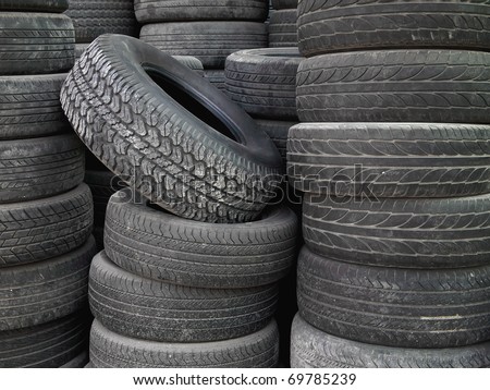 Texture of old tire stack layers