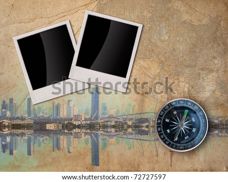 City Travel concept background with Double frame and the compass