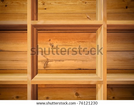 Empty wood shelf on wooden wall
