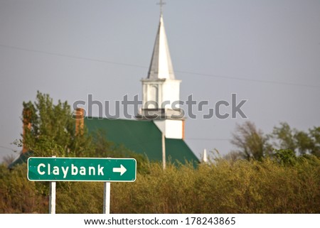 Claybank sign and church in Saskatchewan