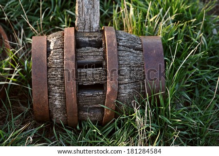 old wooden mallet left as junk