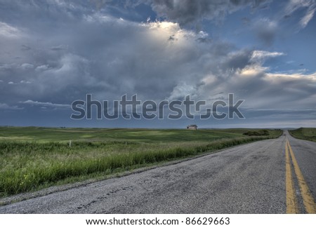 Prairie Road and School House Saskatchewan Canada