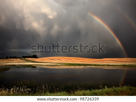 Hail Storm and Rainbow in Saskatchewan Canada