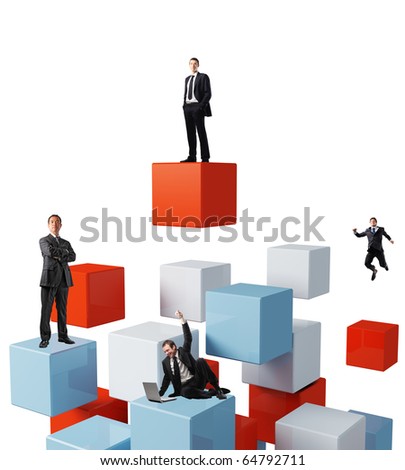 business people on 3d abstract cube background