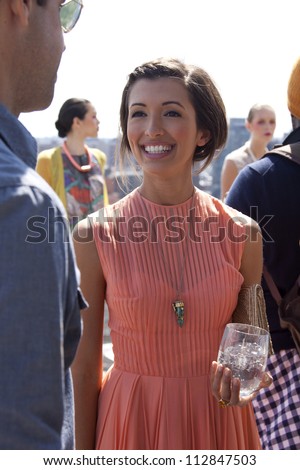 NEW YORK - SEPT 10: Actress India De Beaufort smiles while attending the ANN YEE Spring/Summer 2013 collection presentation during Mercedes-Benz Fashion Week in New York on September 10, 2012.