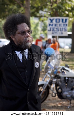 WASHINGTON-SEPT 11: Princeton University professor and Civil rights leader Cornel West stands at the rally once billed as the Million Muslim March on September 11, 2013 in Washington, DC.