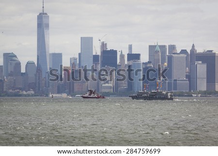 STATEN ISLAND, NY - MAY 20 2015: U.S. Naval Academy Yard Patrol Craft near Lower Manhattan on the Hudson River during the Parade of Ships, which begins Fleet Week.